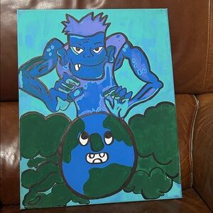 Blue and Green Cartoon Art Canvas